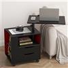 sogesfurniture - Comodino in legno con 2 cassetti, supporto per laptop portatile, mobile per camera da letto, 50x40x46 cm, Nero BHEU-CT1-BK
