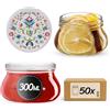 KADAX Set di 50 vasetti per marmellata in Vetro 300ml Ø82 Fiori - Tappo a Vite ermetico, per marmellate, Miele, confetture e bomboniere