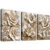 HALFLEMART 3Pcs Stampa su tela Con Cornice Fiori di Peonie 3D in Oro Albicocca di Lusso Pittura Quadri su tela Cammeo Floreale Quadri Moderni Bagno Camera da Letto Soggiorno Stampe da Parete 50x70cm x3pcs