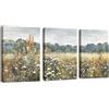 FajerminArt 3Pcs Quadri Moderni Con Cornice Vintage Fiori selvatici Paesaggio Stampe Da Parete Retrò Campi Floreale Quadro Su Tela Moderno Classico Natura Piante Quadretti per Soggiorno Camera da Letto 30X40cmX3