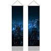 AHANDMAKER Cyberpunk - Arazzo verticale allungato, 2 pezzi, con vista urbana e nappa