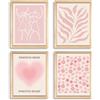 PRESSINART 4 Pezzi 4 Stili Poster Matisse Rosa Set di Arte Murale Rosa Chiaro 8x10 Pollici Senza Cornice Disegno A Linee Minimalista Piante Floreali Decorazione Classica Arte Estetica Poster per