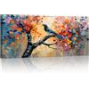 FajerminArt Grande Albero Della Vita Colorato Quadri Su Tela Con Cornice, Astratto Alberi in Fiore Uccello Quadro Moderni Stampa su tela Poster Pittura Soggiorno Camera da letto Decorazione Murale Quadro 120x50cm