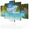 decomonkey Quadri Moderni Soggiorno Paesaggio Mare, 5 pezzi, 150x75 cm | Tela strutturata su telaio in legno, decorazione da parete, natura, spiaggia, isola, palme, Quadro Stampa su Tela