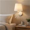 B·LED BARCELONA LED BARCELONA LED Grande Applique da Parete LED con Paralume in Tessuto Bianco e Faretto Lettura Flessibile 3W Doppia Luce E27, Lampada Testiera Letto, Stile Moderno Vintage Industriale Minimalista IP20
