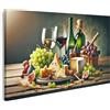 islandburner Quadro su tela, motivo: natura morta con vino, frutta e formaggio, immagine per cucina