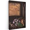 MuchoWow© Quadri Grandi Dimensioni Quadretti Parete Quadro Moderno Camera | 40x60 cm - Letto Stampa Foto Su Tela SoggiornoTagliere - Erbe - Cucchiaio - Cucina - Rustico - Mortaio - Erba cipollina