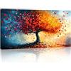 FajerminArt Arancione Rosso Albero Quadri Moderno Stampa su Tela Con Cornice Cima Della Montagna Tramonto Quadro Su Tela Colorate Stampe Da Parete Quadretti Da Parete Decor Camera da letto Ufficio 100x50cm