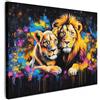 MuchoWow© Quadro Moderno Soggiorno Decorazioni Da Parete Quadri Su Tela Da | 80x60 cm - Salotto Grandi Foto Con Cornice Stampe Su Tela Camera Da Letto Leoni - Dipinto - Colori