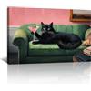 FajerminArt Divertente Nero Gatto Martini Canvas Quadri Moderni Con Cornice Eclettico Cocktail Poster Stampe Da Parete Ute Animale Stampa Su Tela Quadro Decorazioni per Studio Tempio Soggiorno 30x40cm