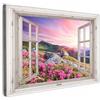 MuchoWow© Stampa su Tela Canvas Quadri per il Soggiorno Quadro Camera da | 60x40 cm - Letto Decorazioni Parete Montagna - Paesaggio - Vista dalla finestra - Fiori - Sera - Rosa