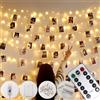 Microwear 10M 100LED Luci per Foto,8 Modalità,USB o Alimentato a Batteria, Porta Foto Mollette,Lucine Led Decorative per Camere,Per Feste Decorative,Matrimonio(50 Clip & 25 Chiodi) (Bianco Caldo)