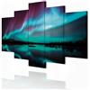 decomonkey Quadri Moderni Soggiorno Aurora Boreale, 5 pezzi, 200x100 cm | Tela strutturata su telaio in legno, decorazione da parete, paesaggio, notte, natura, astratto, turchese, rosa, nero