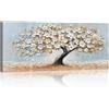 FajerminArt Bianco Oro Floreale Ciliegio Albero Grandi Quadri Moderni Soggiorno, Astratto ‌Blue Il Fiore Fiorendo Stampe da Parete Quadro Moderni Immagine Pittura su tela Camera da letto Cucina Decor 120x50cm