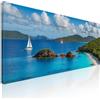 CheQuadro! Quadro marino grande per soggiorno, quadro moderno colorato Baia Tropicale con Barche a Vela e Mare Blu stampa su tela, intelaiato pronto da appendere seal16-80x30 cm
