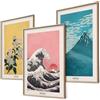 BLCKART Set di poster Hokusai - Decorazione da parete giapponese, arte giapponese, immagini per camera da letto, decorazione per soggiorno, dipinti eclettici (3 x A3 | Senza cornice)