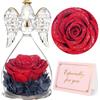 Yamonic Rosa Eterna Regalo Donna, Rosa Stabilizzata con Angelo di Vetro Regalo Mamma Compleanno, Angeli Custodi Regali Nonna, Statuette Angeli con Fiori Eterni Festa della Mamma Idee Regali Natale