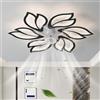 Dfiacn Moderno Forma Di Fiore Plafoniera con Ventilatore Reversibile 6 Velocità, Silenzioso Ventilatori Da Soffitto con Luce e Telecomando Grande Lampadario a Ventilatore Dimmerabile-Black