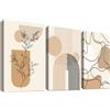 HALFLEMART 3Pcs Stampa su tela Con Cornice Boho Minimalista Kaki Beige Pittura Poster Astratto Geometrico Linea Foglia Sole Quadri su tela Quadri Moderni Soggiorno Camera da Letto Stampe da Parete 40x60cmx3pcs