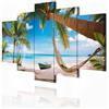decomonkey Quadri Moderni Soggiorno Spiaggia Palme, 5 pezzi, 200x100 cm | Tela strutturata su telaio in legno, decorazione da parete, paesaggio, natura, mare, isola, Quadro Stampa su Tela
