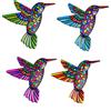 OFFCUP Decorazione da parete in metallo, colibrì, confezione da 4 pezzi, decorazione artistica da parete in ferro battuto, sculture da parete colorate a forma di colibrì, ornamenti da giardino per