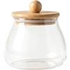 QUUPY Barattolo in vetro ermetico da 300 ml con coperchio in legno per caramelle, biscotti, zucchero, farina, tè, spezie, sale