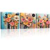 PIY PAINTING Set 3 Quadro Moderno Soggiorno Artistico Floreale Colorato Immagini Pittura Moderni Decorazione Canvas Quadretti Da Parete Stampe Su Tela Camera Da Letto Con Cornice Cucina 30×30cm