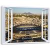 LuxHomeDecor Quadro finestra panorama Napoli, Stadio con Vesuvio sullo sfondo - Stampa su tela con telaio in legno - 150x100 cm
