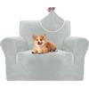 CYCMACO Copripoltrona Velluto Spesso 1 Posto, Universale Copridivano Antiscivolo, Copridivani Elasticizzati, Moderno Sofa Cover Antigraffio, Fodera Divano Antimacchia Lavabile, Grigio Argento