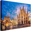 Wallazz Quadro su Tela Milano - Quadri Moderni Soggiorno - Tram, Duomo, Galleria, Navigli, Castello, Arco, Scala - Stampa su Tela - Quadro Moderno Soggiorno - 70x140cm