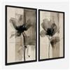 DekoArte - Quadri moderni soggiorno Fiori neri 50x70 cm x2 con cornice | Set 2 quadri con cornice nera inclusa, stampa fiori minimalisti neri, pronti da appendere