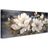 HALFLEMART Fiori di peonie color crema Stampa su tela con cornice Foglie dorate Grigio Pittura Quadri su tela Quadri Moderni Poster da parete Stampe da Parete soggiorno Camera da letto Ristorante 50x120cm