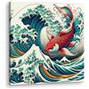 Artenor Quadro Orientali La Grande Carpa Koi nell'Onda Ukiyo-e, 60 x 60 cm - Made in Italy, Quadri Moderni Soggiorno, Camera da Letto, Cucina, Poster da Parete, Decorazioni Casa