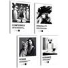 mojoliving Set di poster vintage | Immagini Coco in bianco e nero | Quadri Vogue per soggiorno | Set di poster Coco | 4 x A4 senza cornice