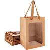 BENECREAT 10PCS Palline Regalo Borsa in Carta Marrone con Finestra Trasparente 18x13,2x25cm Adatto per Shopping, Confezione Regalo, Festa, Matrimonio