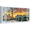 Generico Quadro finestra panorama Londra Big Ben tramonto - Stampa su tela con telaio in legno - 80x40 cm