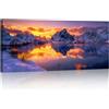 FajerminArt Grandi Tramonto Sopra Innevato Montagne Quadri Moderni Soggiorno, Con Cornice Quadro Natura Paesaggio Stampa Su Tela Immagine Pittura Su Tela Camera da letto Cucina ristorante Decor Murale 120x50cm
