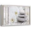 Feeby Quadro Tela Non Tessuta Orquídea Zen Stones 60x40 cm Qualita Fotografica Stampa D'Arte Camera Da Letto Illusione Finestra 3D grigio