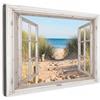 MuchoWow© Quadro su Tela Stampe da Parete Quadri Cucina Camera da Letto | 90x60 cm - Dipinto Arredamento Casa Vista dalla finestra - Spiaggia - Mare - Dune - Sabbia - Acqua - Erba alta