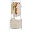 HOOBRO Carrello Portabiancheria con Asta Appendiabiti | Cesto Portabiancheria con Ruote a 2 Scomparti, Sacco in Tessuto Oxford e 4 Ruote, Beige