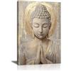 FajerminArt Oro Statua di Buddha Canvas Quadri Moderni Con Cornice, Buddista Spirituale Meditazione Poster Stampe Da Parete Religioso Buddha Stampa Su Tela Quadro Decorazioni per Studio Tempio Soggiorno 30x40cm