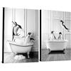 WADBTP Poster di Animali in Bianco e Nero per Il Bagno, Animali Divertenti nel Bagno, Soggiorno Decorativo, Bagno, Camera da Letto, Senza Cornice (2pcs - 40x60cm)