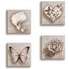 Lupia - Set 4 Quadri Moderni Shabby su Carta Telata, Pronti da Appendere, Decorazione Originale per Cucina e Ufficio, 16x16 cm, Carta, Idea regalo bomboniera, farfalla calla rosa e cuore