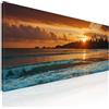 CheQuadro! Quadro mare panoramico, quadro grande per soggiorno, decorazione moderna Spiaggia Tropicale al Tramonto con Palme e Onde stampa su tela, intelaiato pronto da appendere seal29-80x30 cm