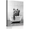 HMDKHI Stampe artistiche da parete animali in bianco e nero, set di quadri da bagno su tela divertenti Elefante Zebra Pinguini Giraffa Animale nella vasca Immagini bagno Decorazione - senza cornice