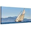 Generico Barca a vela sul mare con sfondo montuoso - quadro stampa su tela con telaio in legno - 120x60 cm