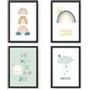 PaPIerDraCHeN 4 poster premium per bambini DIN A4 | Arte da parete per la stanza dei bambini - Arcobaleno - Stampe d'arte di alta qualità | Decorazione | Set di arte da parete