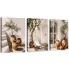 FajerminArt 3 Pcs Casale Rustico Natura Morta Botanico Quadri Moderni Con Cornice, Vintage Alberi in Un Vaso Quadro Stampa Su Tela Reclinabile Scala Stampe Da Parete Decor per Soggiorno Camera Da Letto 30X40cmx3