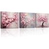 PIY PAINTING 3pcs Grazioso Fiore Di Ciliegio Quadro Moderno Soggiorno Fiori Floreali Rosa Immagini Pittura Decorazione Canvas Quadretti Da Parete Stampe Su Tela Camera Da Letto Con Cornice 30×30cm
