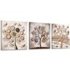 Lupia - Set 3 Quadri su Tela CANVAS DAY TREE 38x38 cm Albero della Vita, Stampa Vivida, Pronto da Appendere, Decorazione per Soggiorno, Capezzale Testiera Camera da Letto, Cucina, Ufficio
